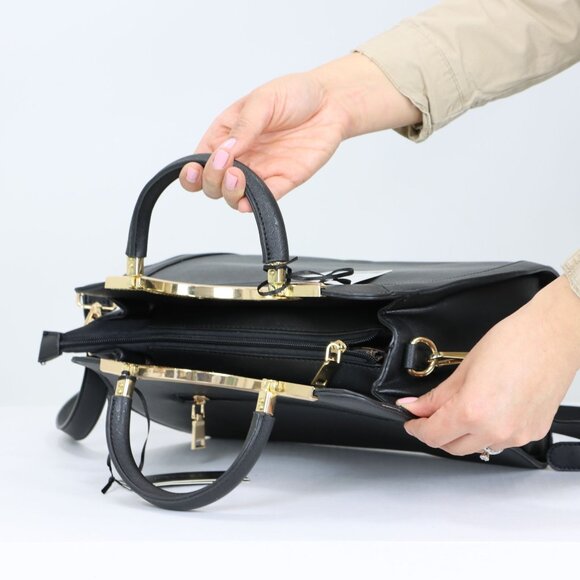 Black Faux Leather Purse and Wallet 2 in 1 Set Tote Cross Body Shoulder Hand Bag - Picture 6 of 9